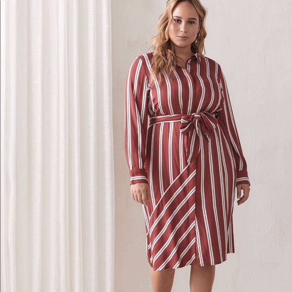 Addition Elle Striped Long Sleeve Dress - Red and White - Picture 1 of 5